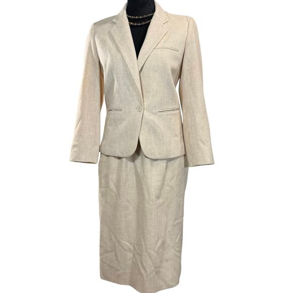 Vintage 70s JH Collectibles Tan Wool Blazer & Skirt Set Women’s 6 Career Classic - Picture 1 of 10